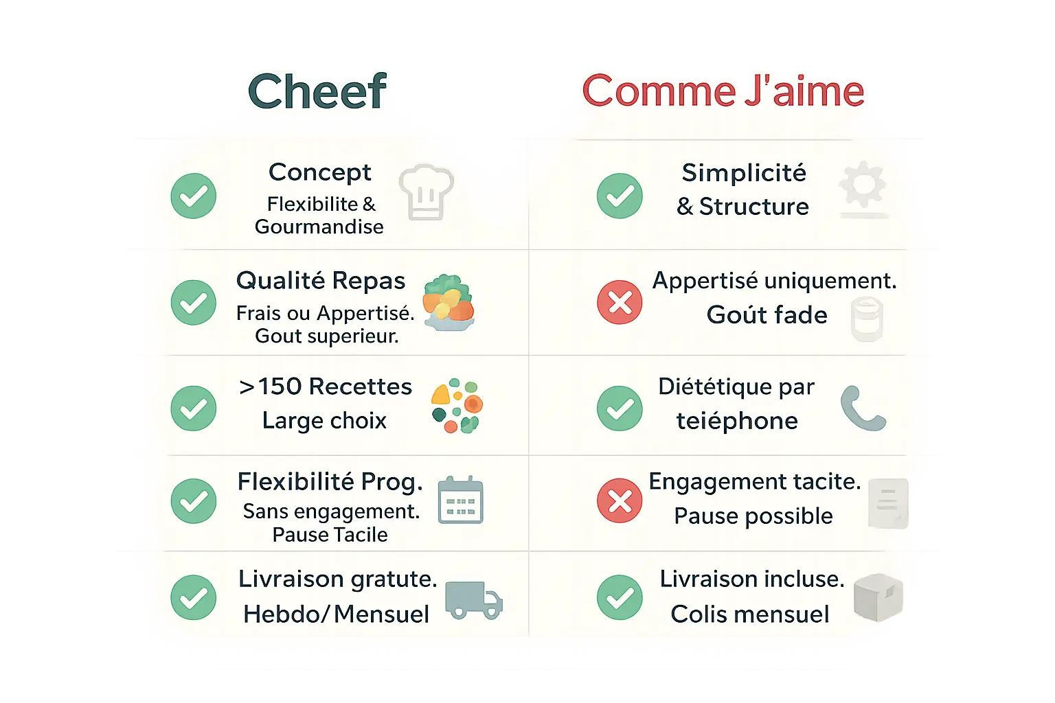 Comparaison visuelle Cheef vs Comme J'aime