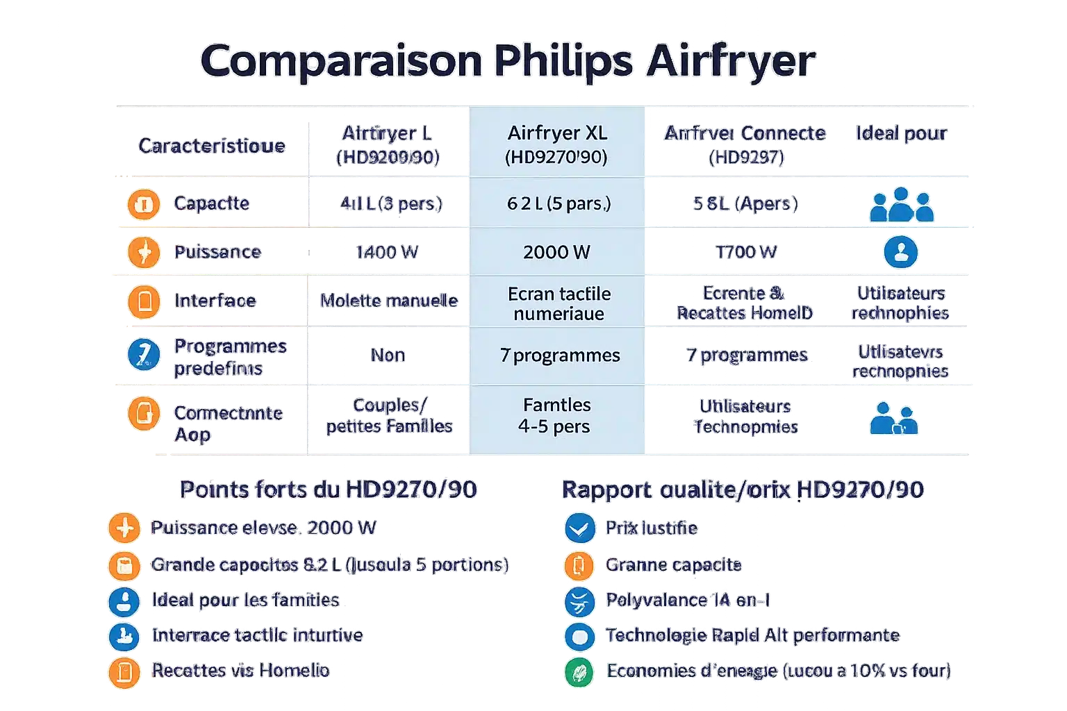 Comparaison visuelle des modèles Philips Airfryer