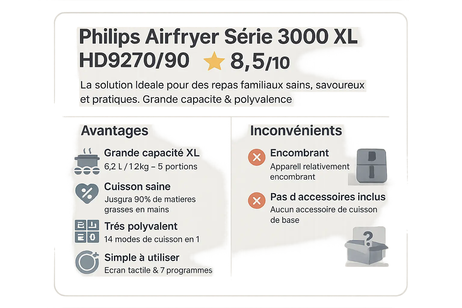 Philips Airfryer Série 3000 XL HD9270/90 - Avantages et inconvénients