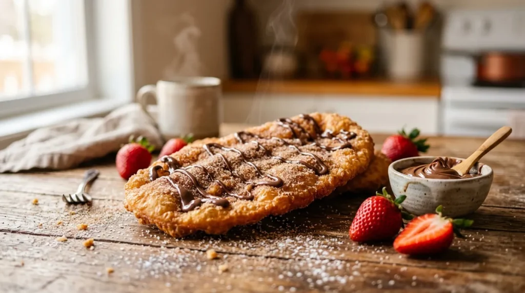 Éclair chocolat garni, fraises fraîches, crème chocolat