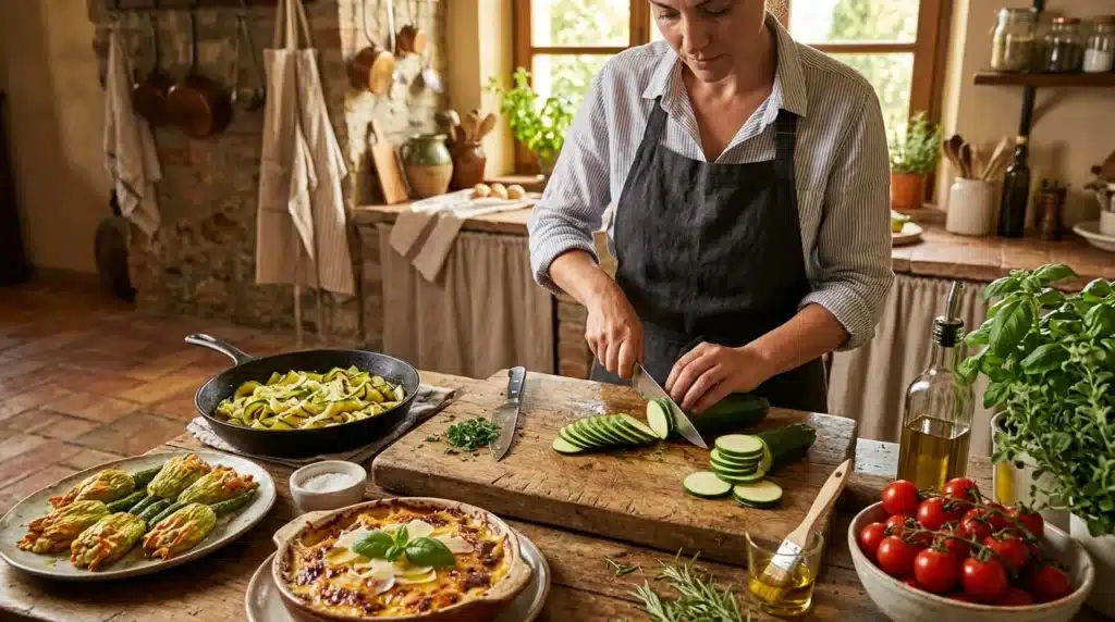 Femme prépare des légumes frais dans cuisine ensoleillée